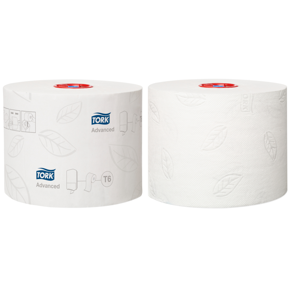 Toiletpapir, Tork T6 Advanced, 2-lags, 100m x 9,9cm, Ø13,1cm, hvid, blandingsfibre