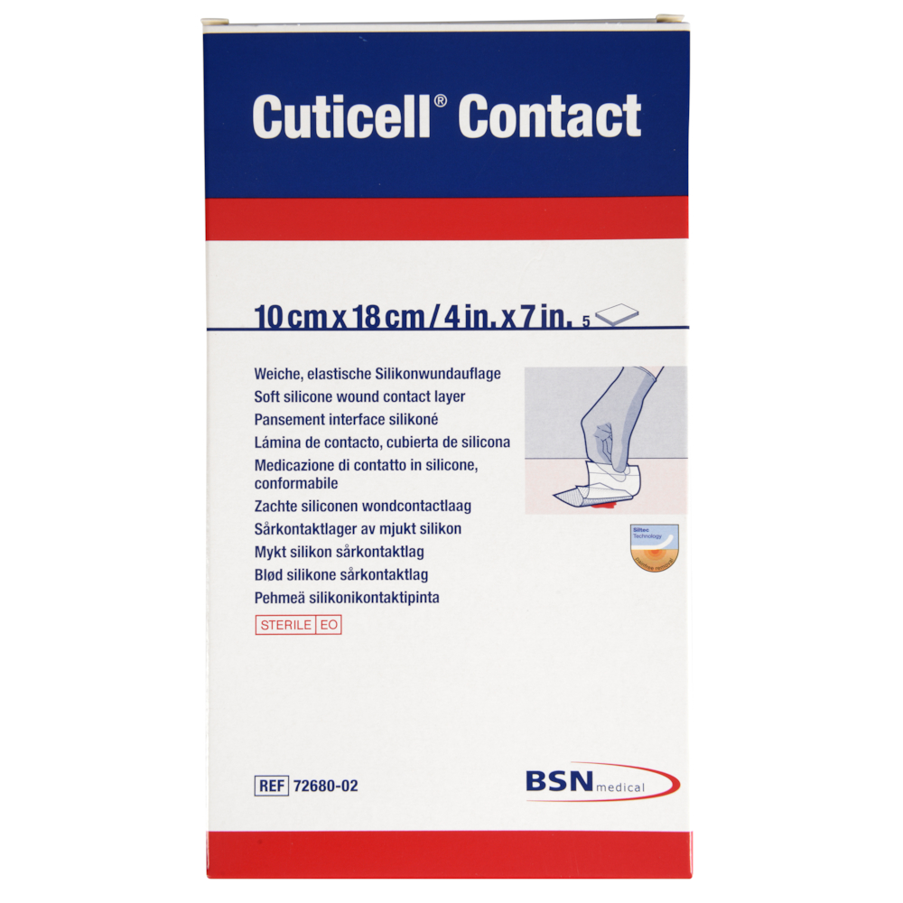 Sårkontaktlag, Cuticell Contact, 18x10cm, med silikoneklæber, latexfri, steril