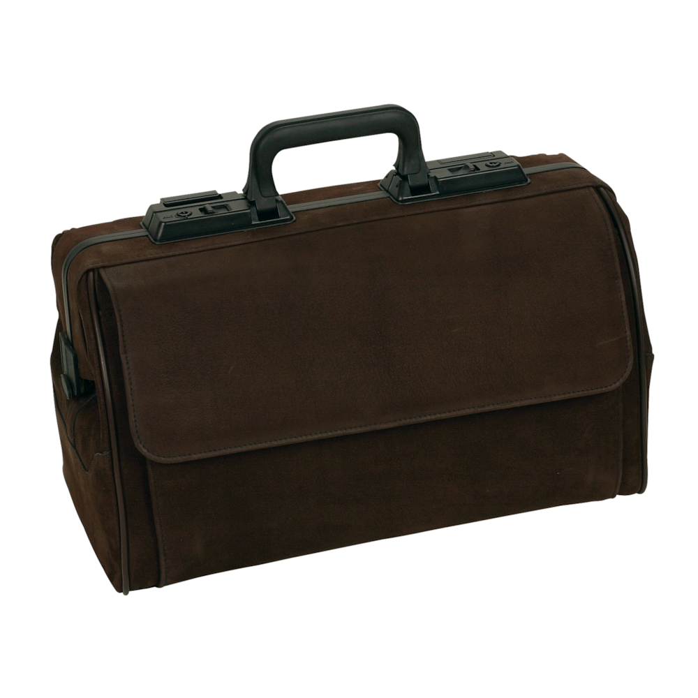Lægetaske, Rusticana, 43x21x27cm, brun, ruskind læder, med 2 udvendige lommer, stor model