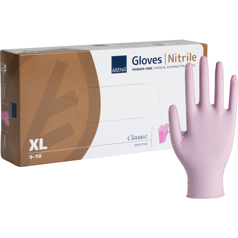 Undersøgelseshandske, ABENA Classic Sensitive, XL, pink, nitril, pudderfri