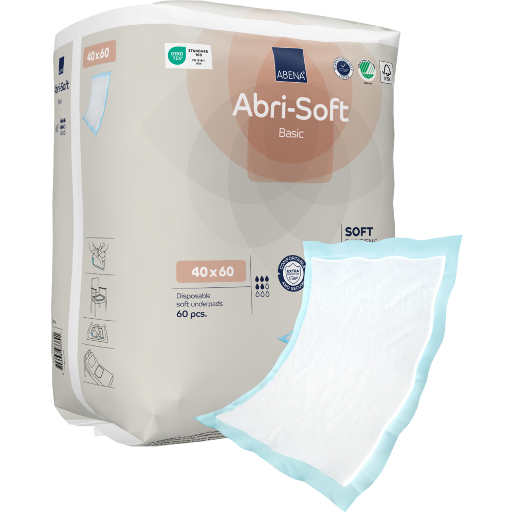 Underlag, ABENA Abri-Soft Basic, 60x40cm, lyseblå, fluff/nonwoven/PE