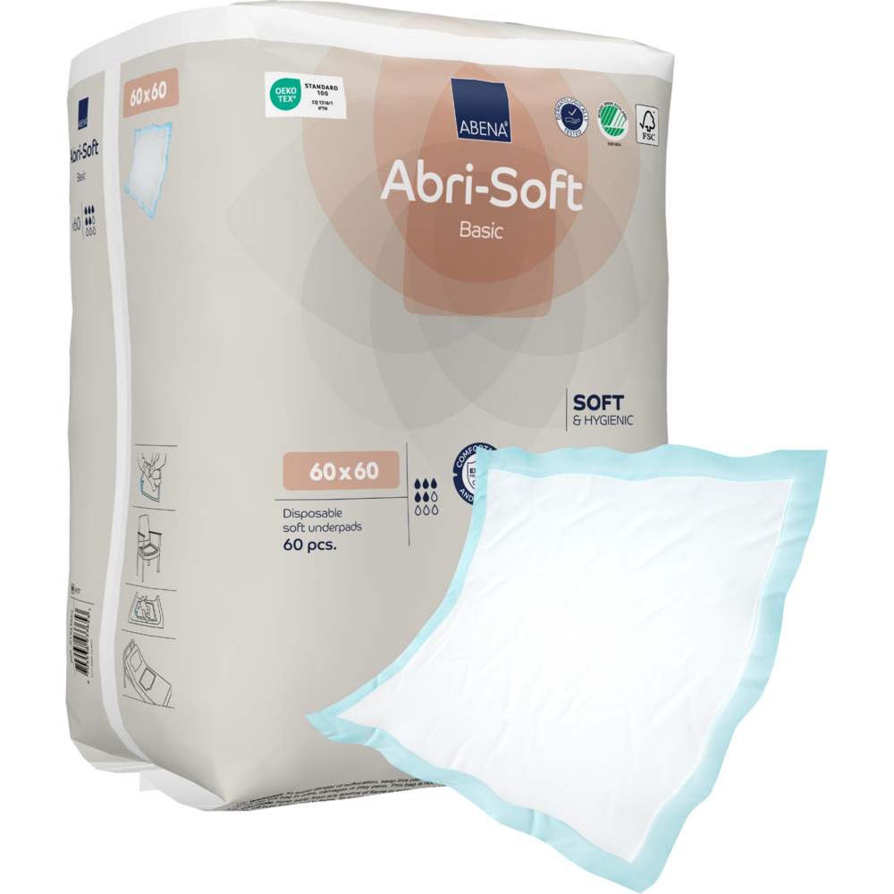 Underlag, ABENA Abri-Soft Basic, 60x60cm, lyseblå, fluff/nonwoven/PE