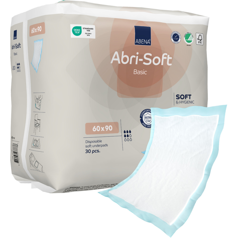 Underlag, ABENA Abri-Soft Basic, 90x60cm, lyseblå, fluff/nonwoven/PE