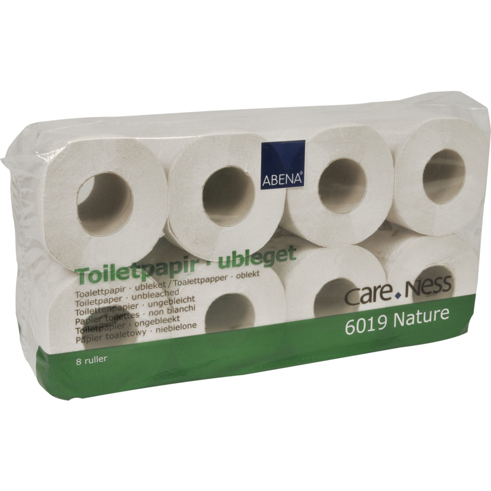 Toiletpapir, ABENA Care-Ness Nature, 2-lags, 31,25m x 9,6cm, Ø11,5cm, hvid, 100% genbrugspapir