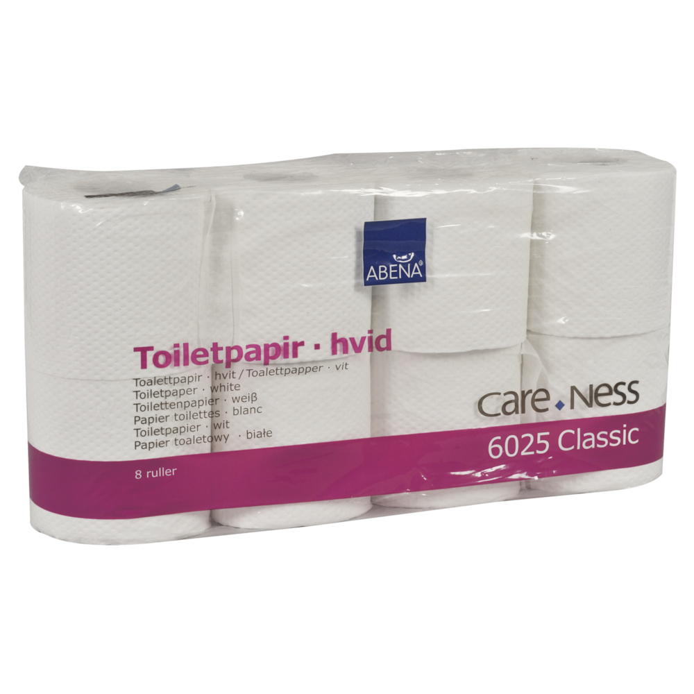 Toiletpapir, ABENA Care-Ness Classic, 2-lags, 34,5m x 9,4cm, Ø10cm, hvid, 100% genbrugspapir