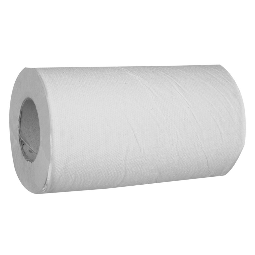Håndklæderulle, ABENA Classic, neutral, 1-lags, Mini, 120m x 20cm, Ø13,5cm, hvid, 100% genbrugspapir, med spiralhylse