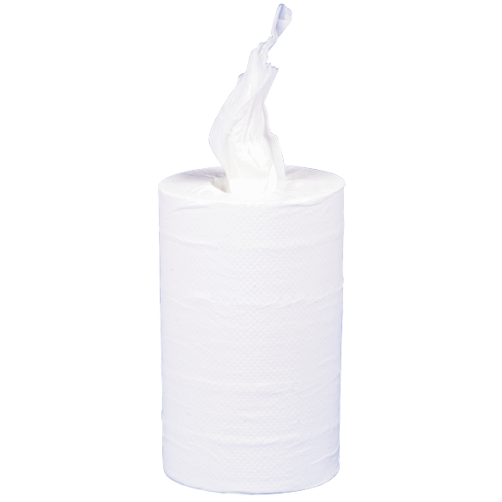 Håndklæderulle, ABENA Care-Ness Excellent, 2-lags, Mini, 72m x 20cm, Ø13cm, hvid, 100% nyfiber, uden hylse
