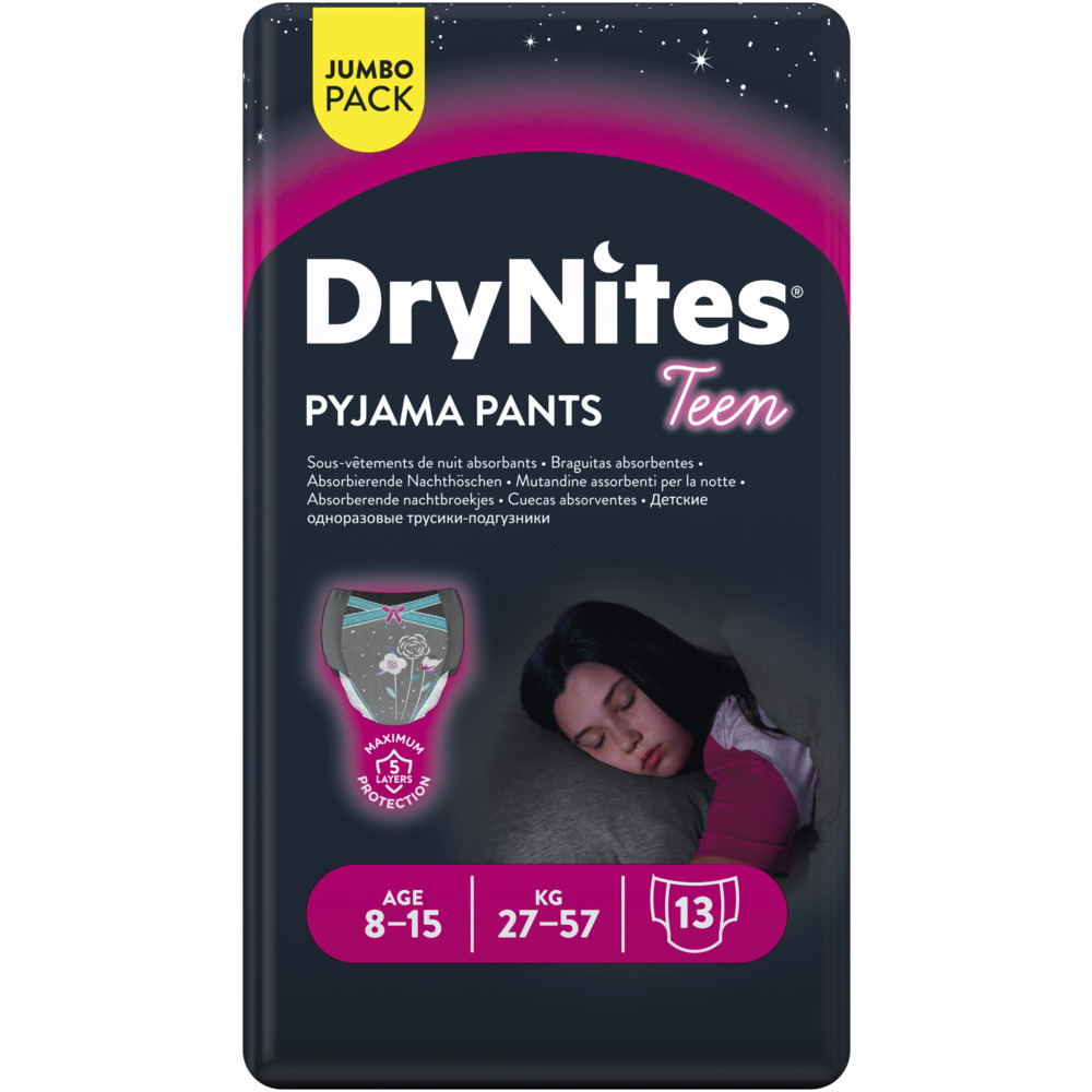 Børneble, bukseble, DryNites Pyjama Pants, 8-15 år, med print, 27-57 kg